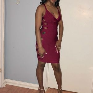 House of cb burgundy cut out side bandage dress